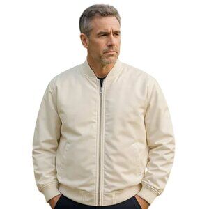 American Rag CIE Nylon Bomber Jacket Off White Zip Pocket Lined Unisex | Medium